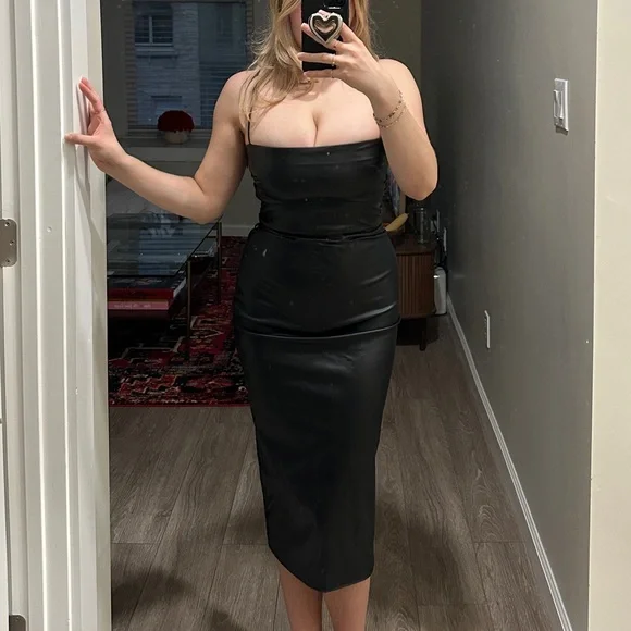 House of CB Jalena Black Vegan Leather Lace Back Dress